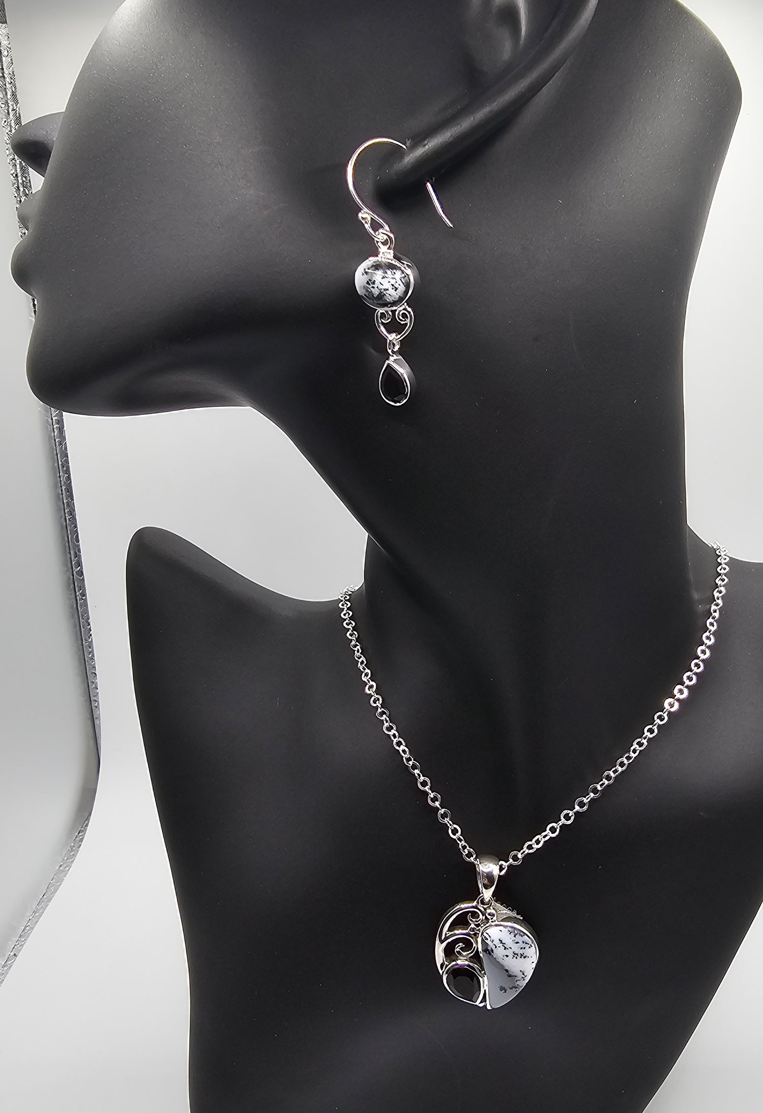 India Gems Gray and Black Amethyst Earrings with Matching Pendant with Chain
